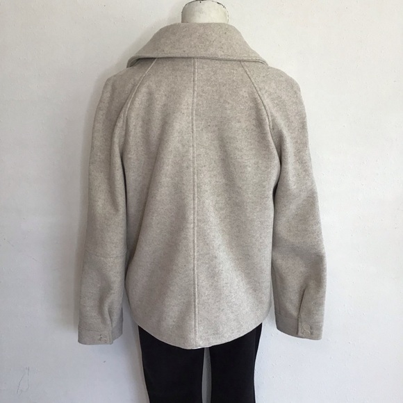 Avec Les Filles Women Tan Light Gray Lapel Collar Pea Coat Jacket SZ M - Picture 2 of 13